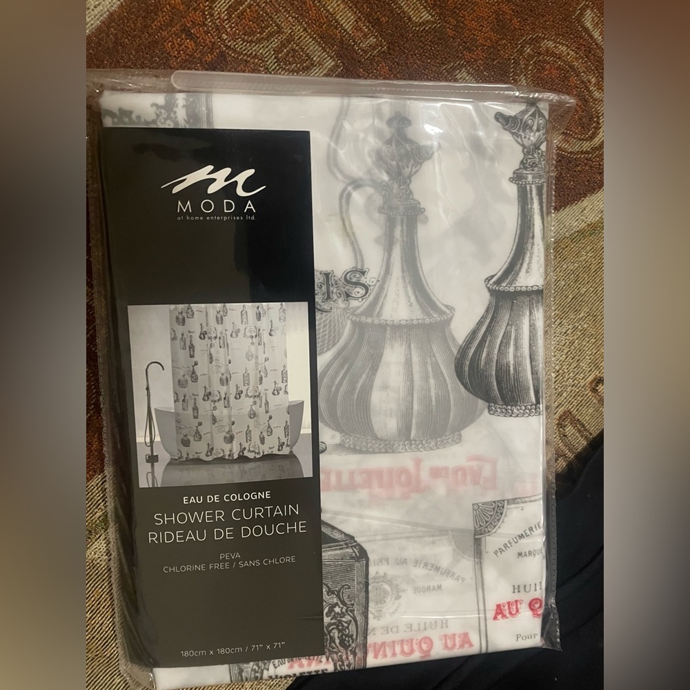 MODA French Shower Curtain Eau de Cologne “Antique Look” 71”x 71” NEW